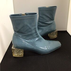 Lost In Echo Blue Patent Leather Ankle Boots 8